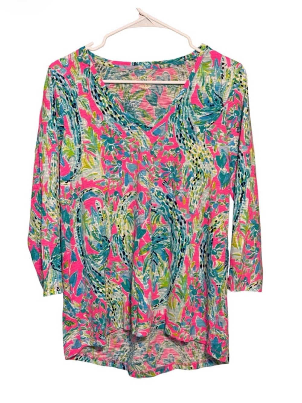 Lilly Pulitzer Tropical Print V Neck 3/4 Sleeve Tunic Top S - Picture 2 of 3